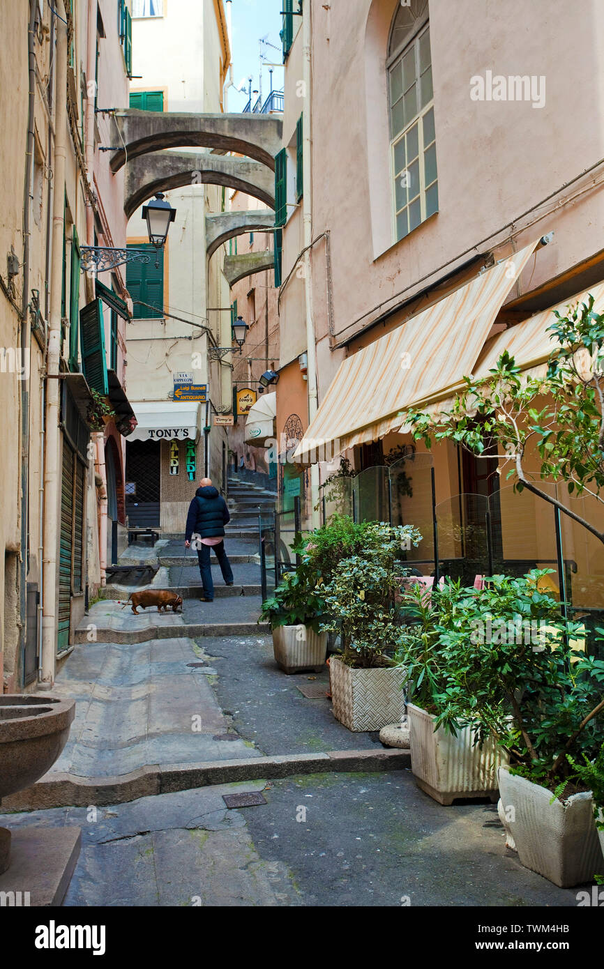 Alley with passage at the historical center La Pigna, old town of San Remo, Riviera di PonenteItaly, Liguria, Italy Stock Photo