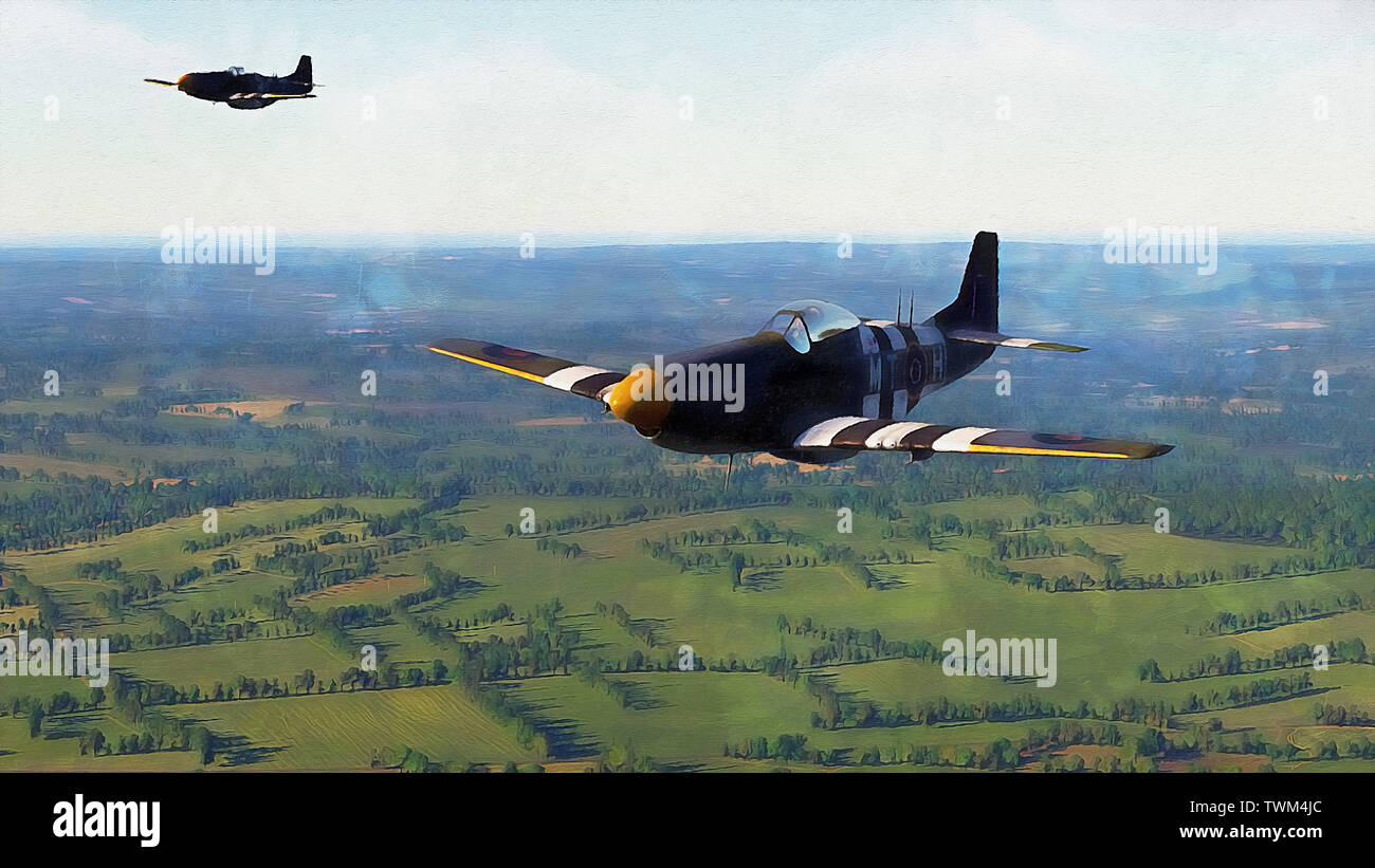 The North American P-51 Mustang, produced since 1941, was one of the most versatile WWII fighters in the United States. Stock Photo