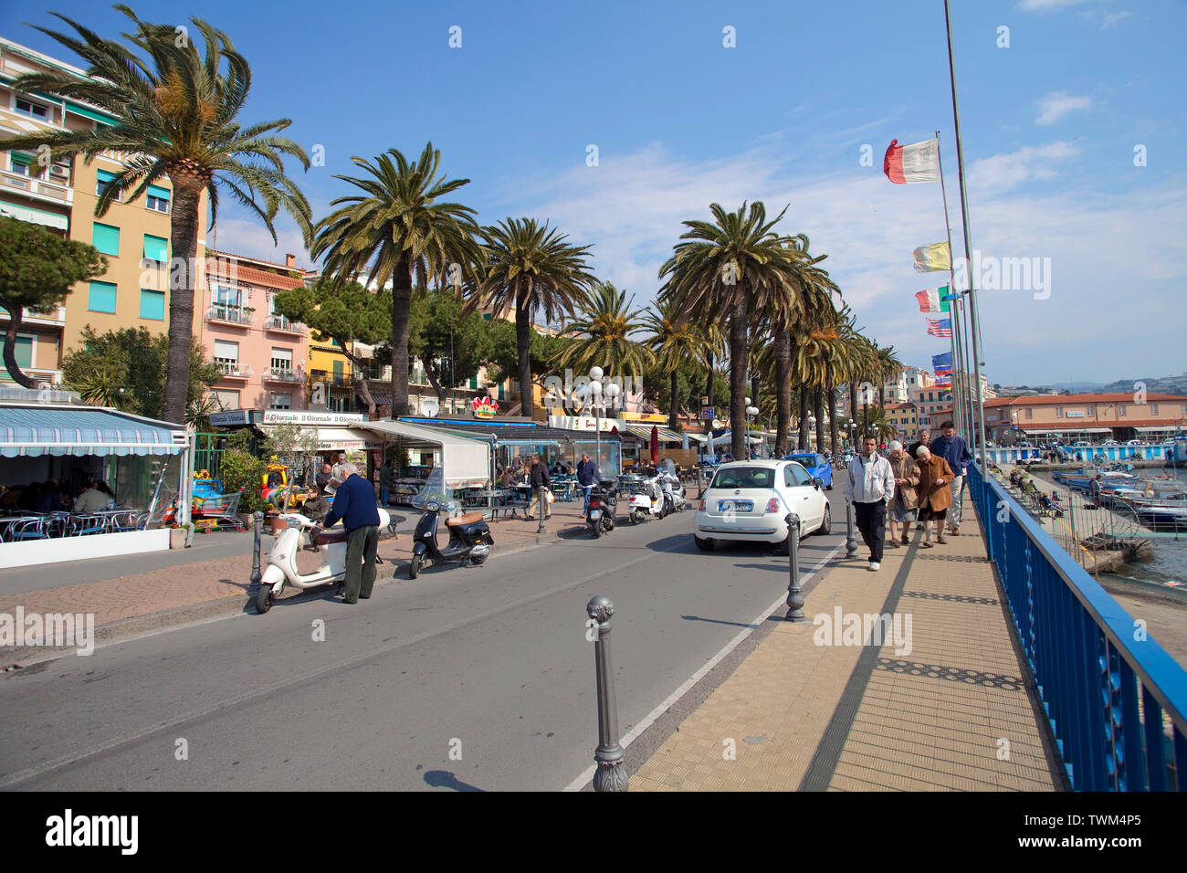 Harbour promenade of San Remo, harbour town at the ligurian coast, Liguria, Italy Stock Photo