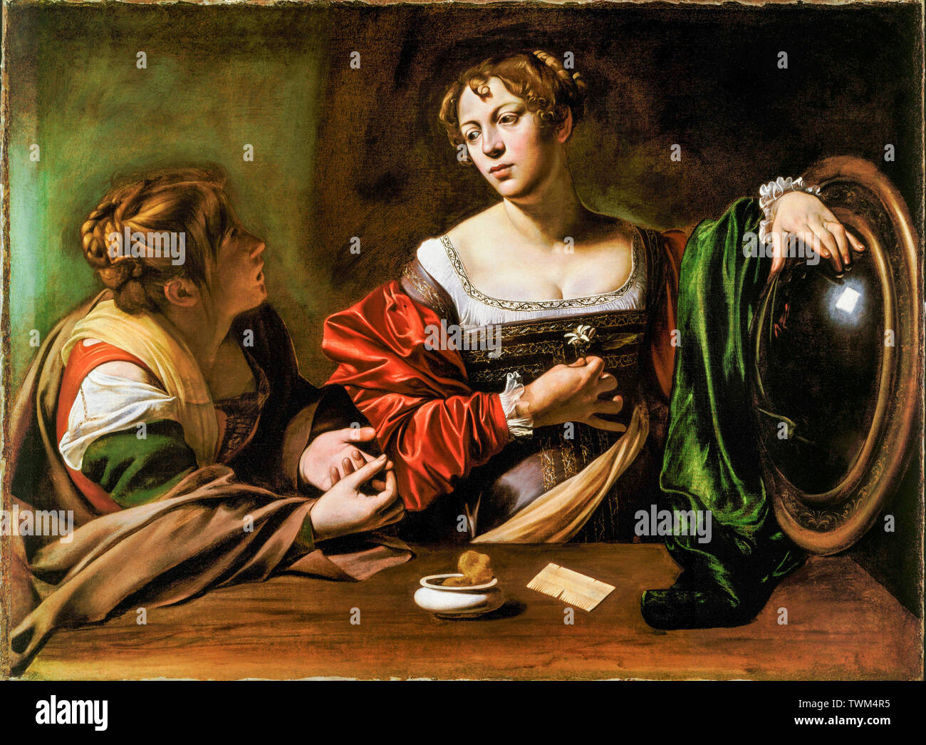 Caravaggio, Martha and Mary Magdalene, painting, circa 1598 Stock Photo