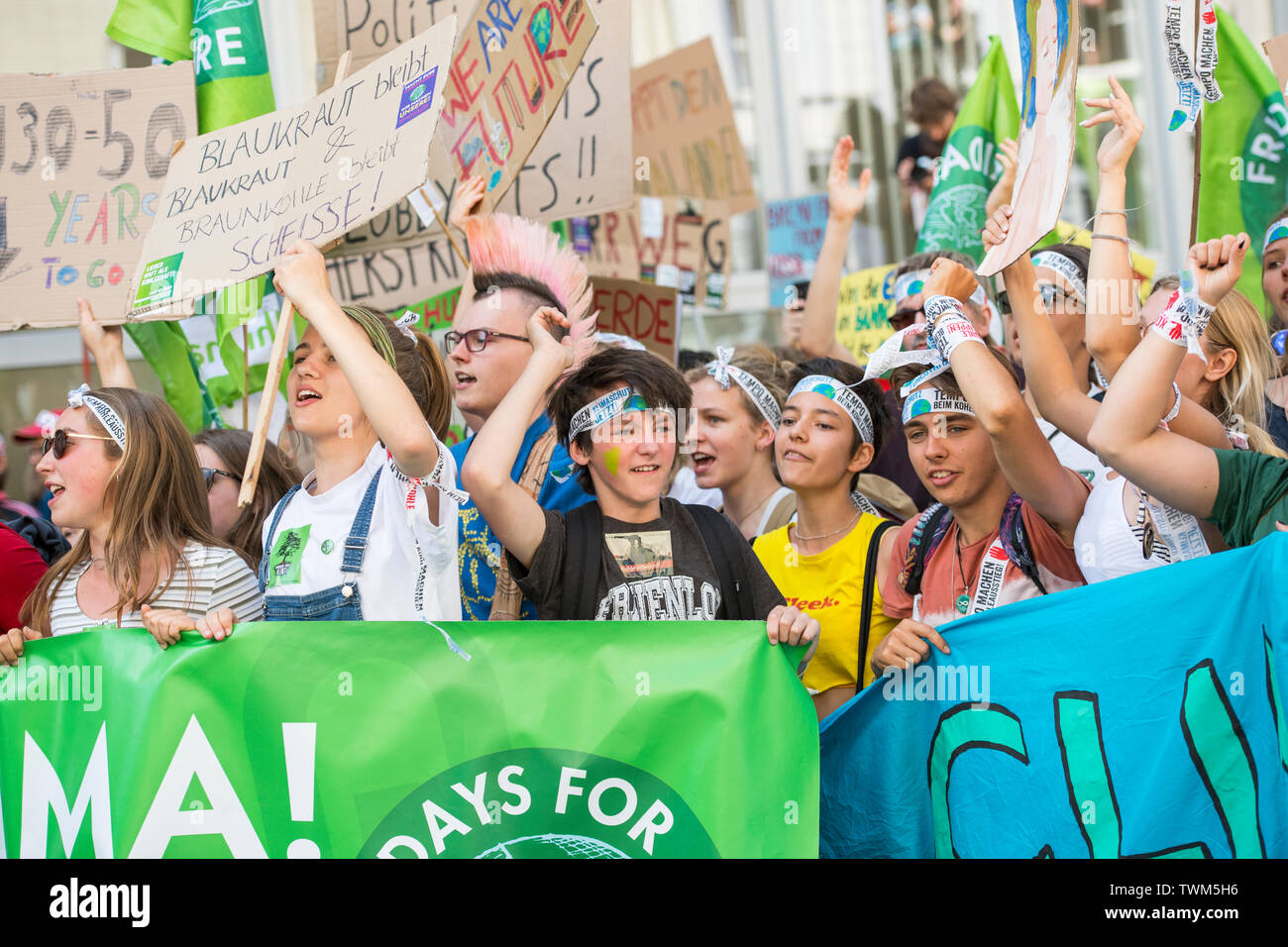 „Fridays for Future“ demonstration in Aachen, germany at 21 of 2019. Stock Photo