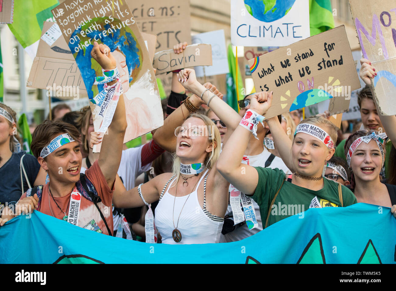 „Fridays for Future“ demonstration in Aachen, germany at 21 of 2019. Stock Photo