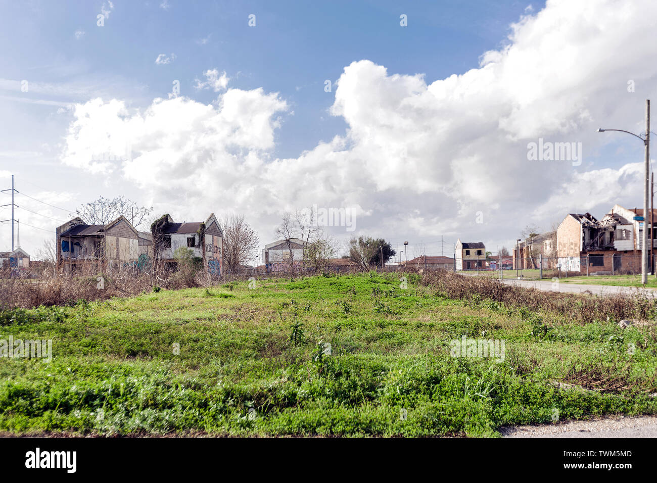 Damage remains in the Lower 9th Ward ten years after Hurricane Katrina struck New Orleans, Louisiana Stock Photo