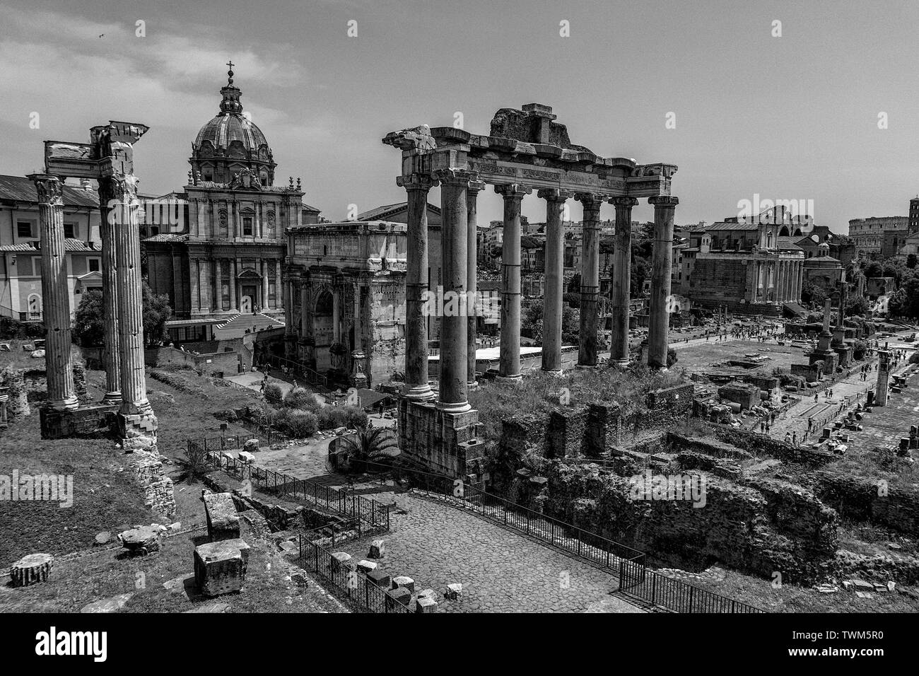 rome imperial forums view in black and white panorama Stock Photo Alamy