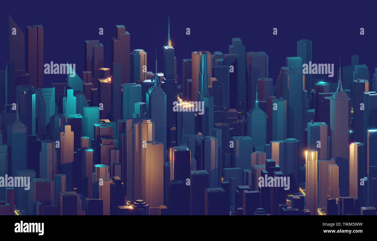 Render hologram futuristic 3d city neon light. 3d rendering Stock Photo ...