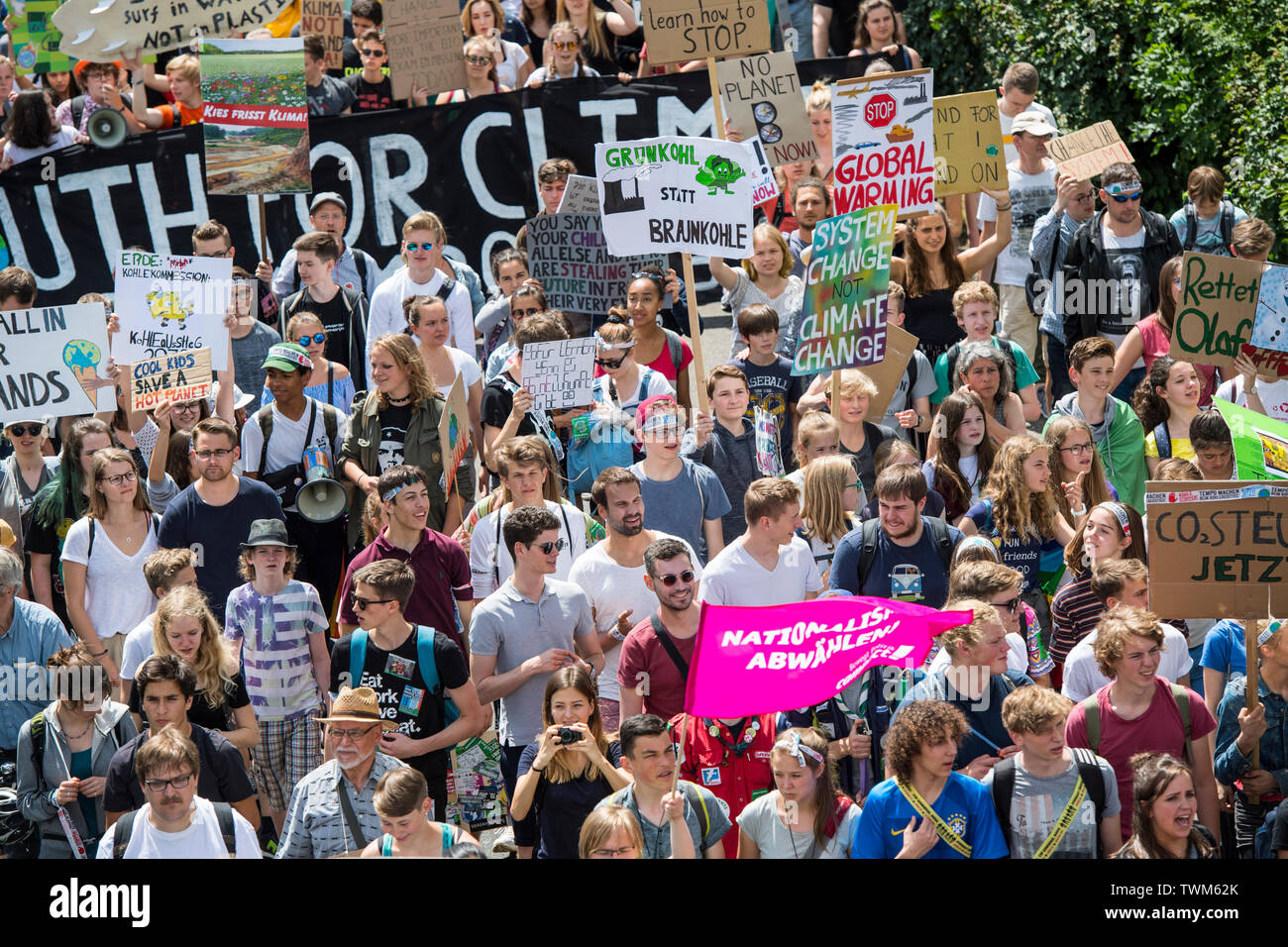 „Fridays for Future“ demonstration in Aachen, germany at 21 of 2019. Stock Photo