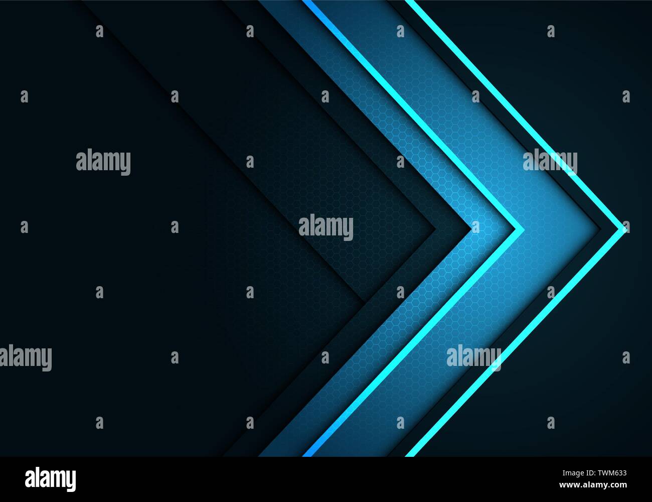 Abstract blue arrow direction on grey with hexagon mesh pattern design ...