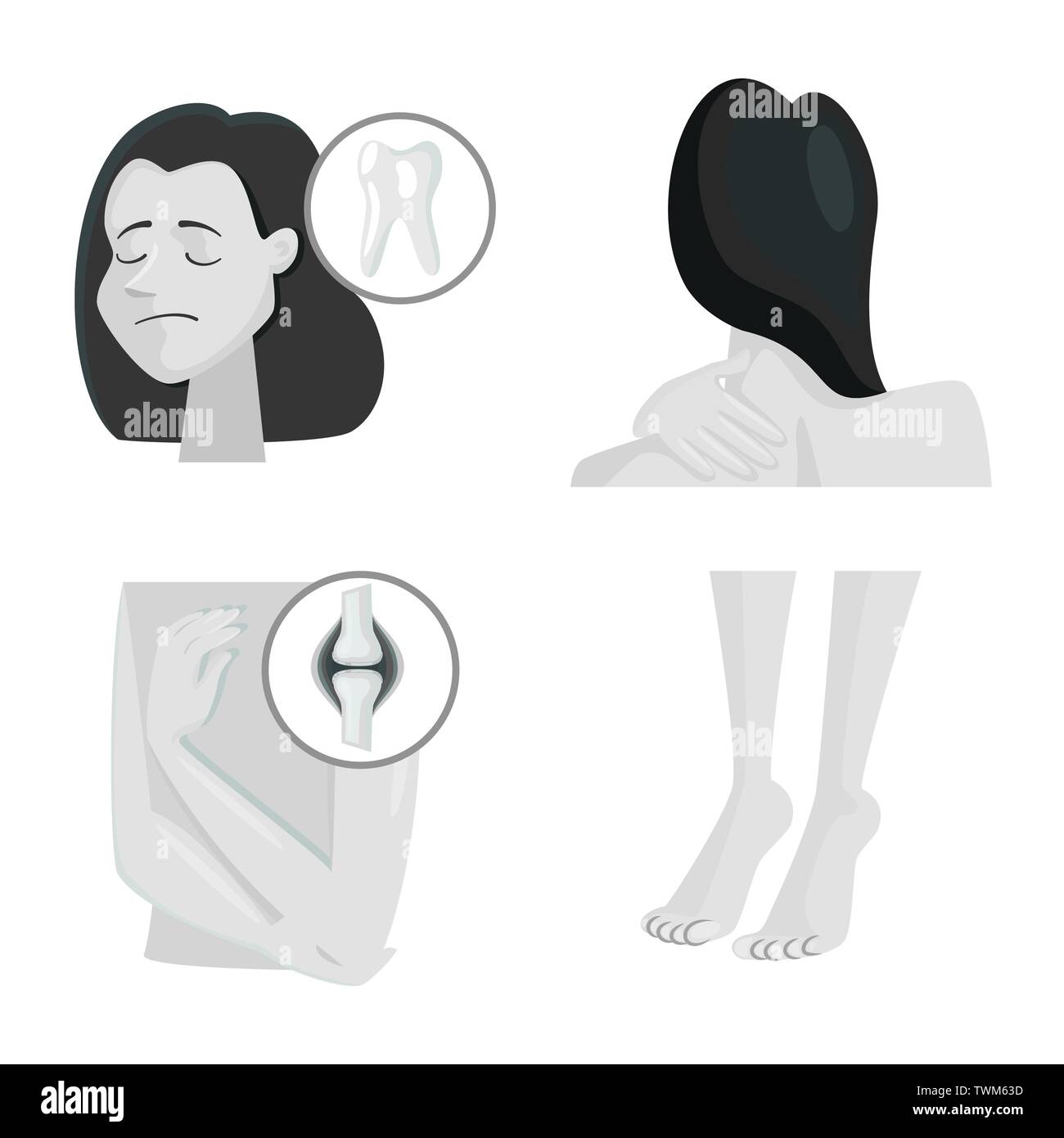 Vector illustration of suffering and injury sign. Set of suffering and ...