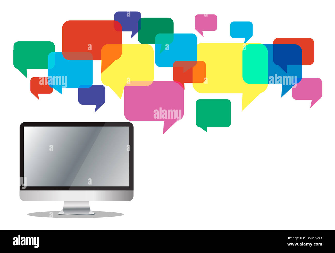 computer with colorful chat box , message box communication background ...