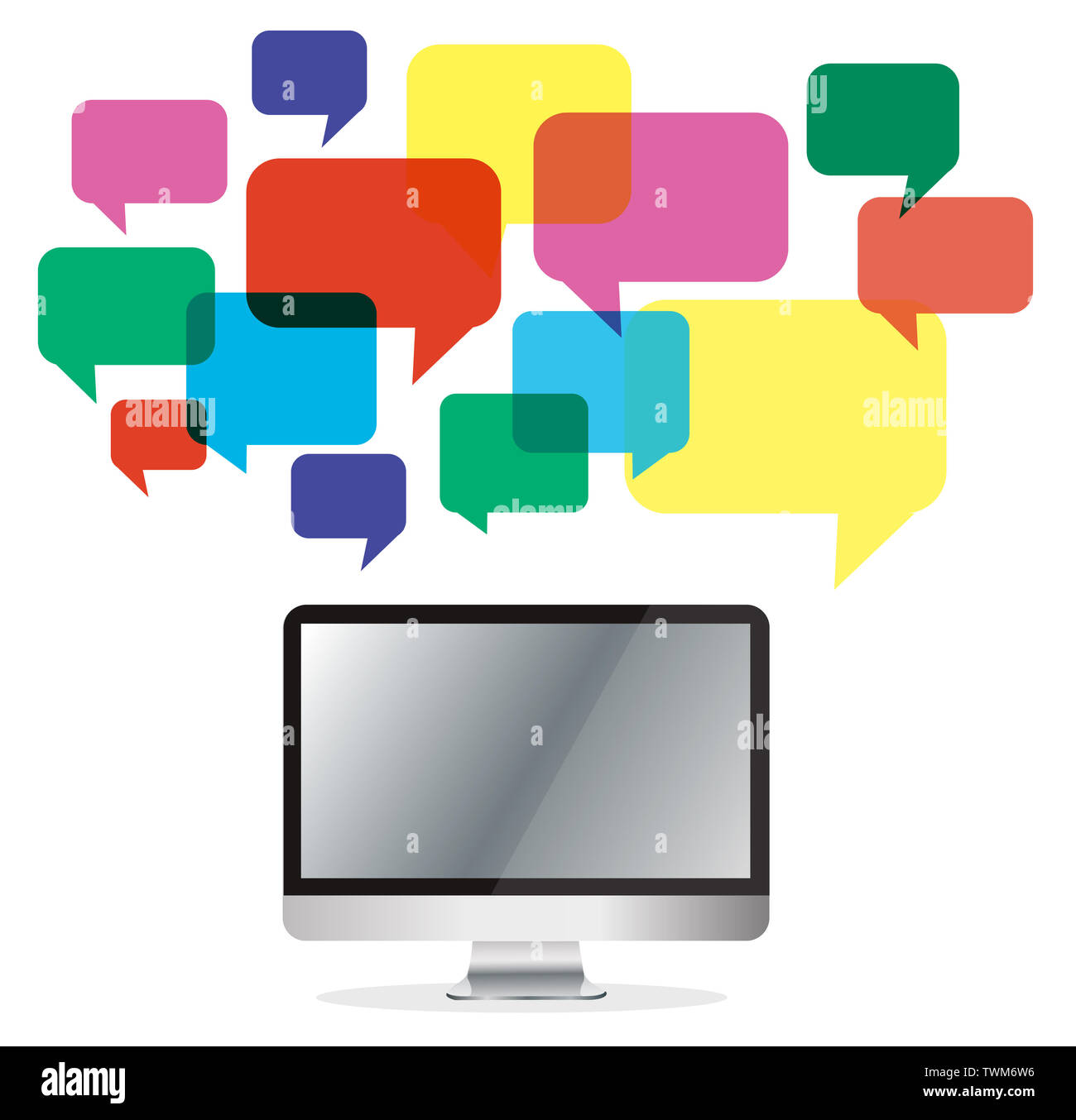 computer with colorful chat box , message box communication background