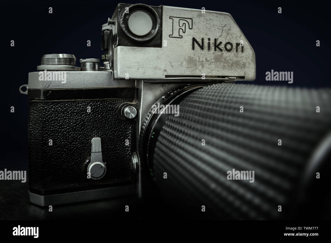 A closer view of the legendary Nikon F. Stock Photo