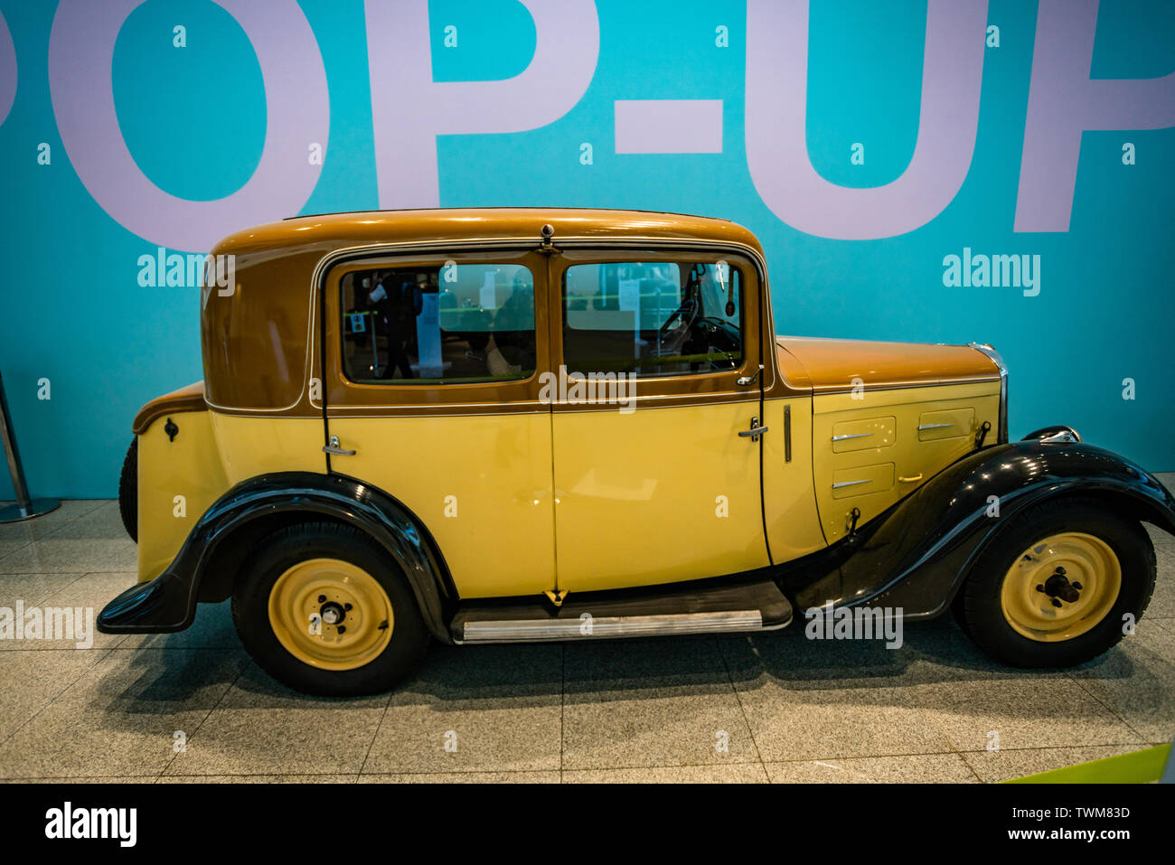 MOSCOW, RUSSIA - MAY 27, 2019: Peugeot 201 BR, built at year 1933  vintage car at the free of charge exhibition at the Moscow Domodedovo Airport Stock Photo