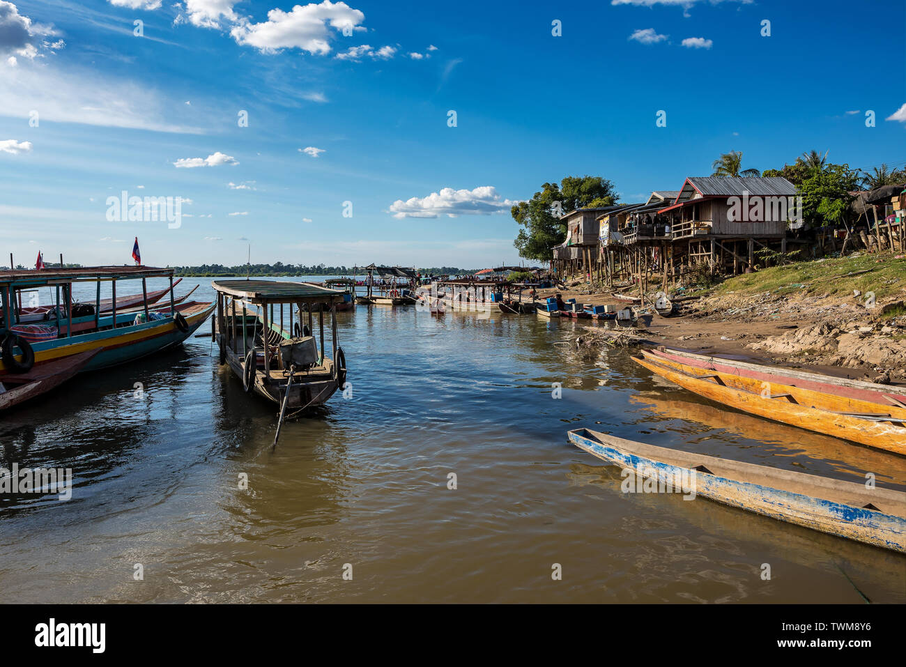 4000 Islands zone in Nakasong over the Mekong river between Don Det and Don Khone near Cambodian border in Laos Stock Photo