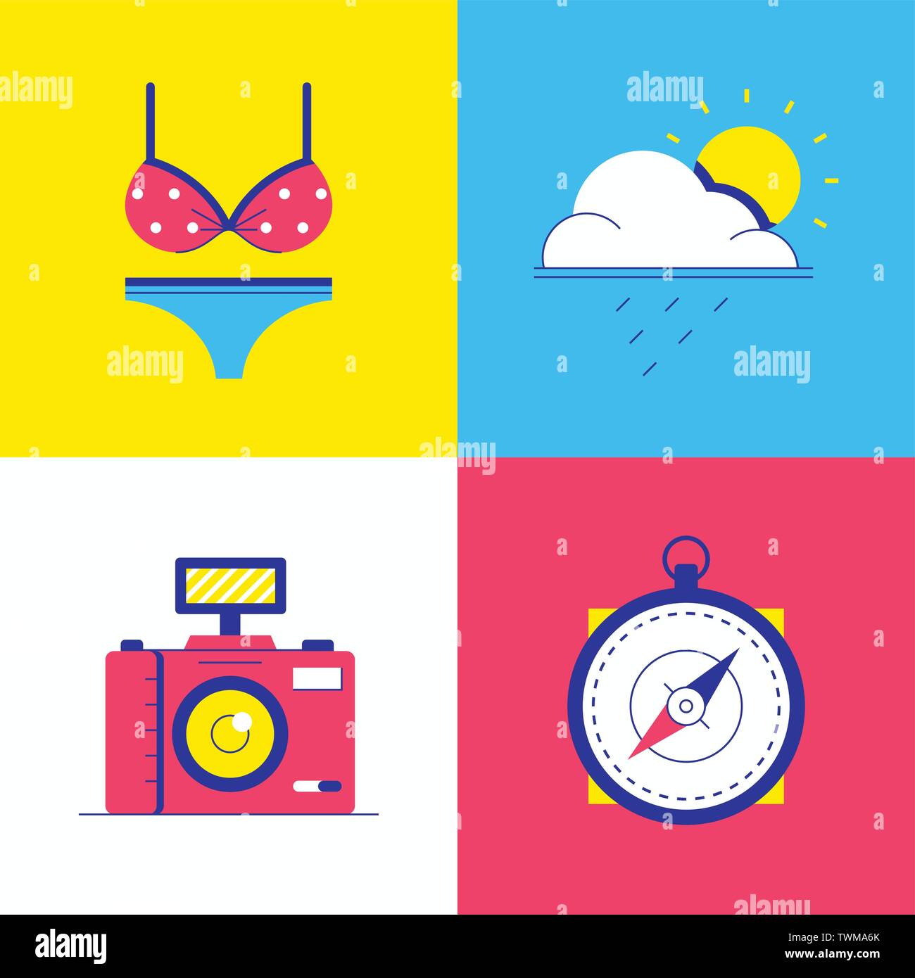 Summer vacation - colorful flat design style elements Stock Vector