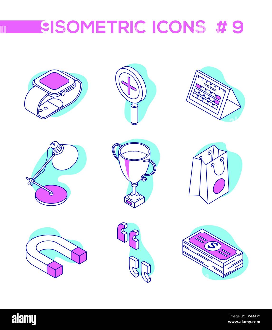 Business and finance - line design style isometric objects Stock Vector