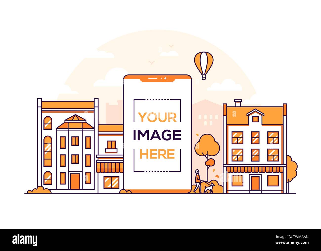 City life - modern thin line design style vector illustration Stock ...