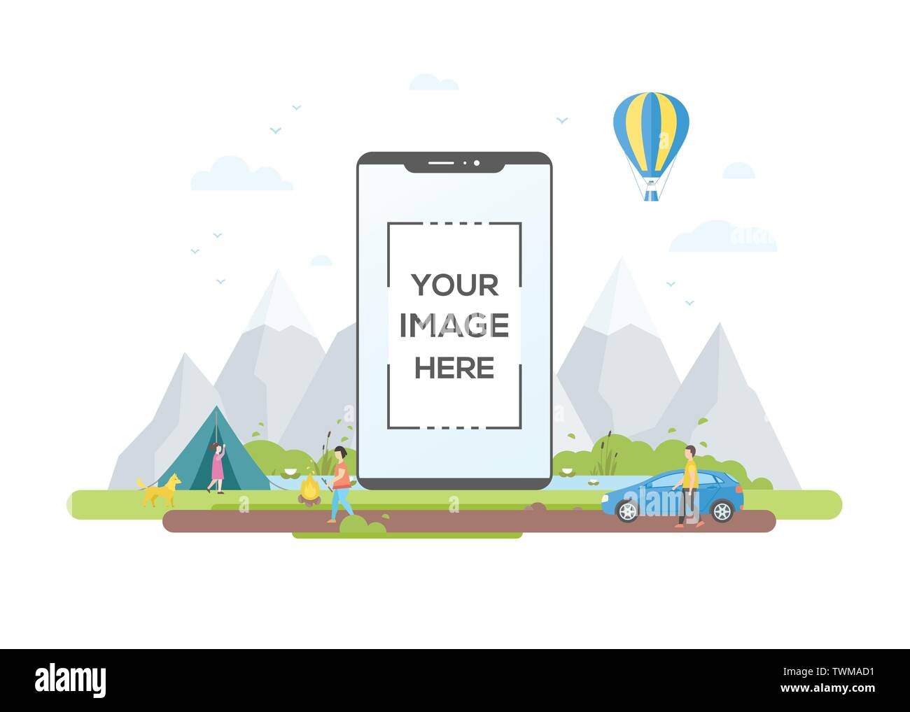 Camping and tourism - flat design style vector illustration Stock Vector