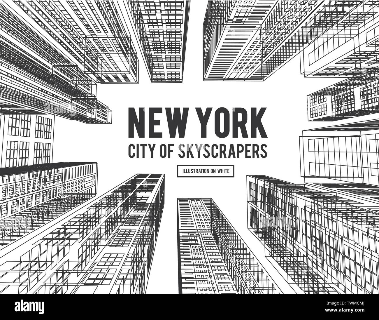 New york city skyline illustration Black and White Stock Photos ...