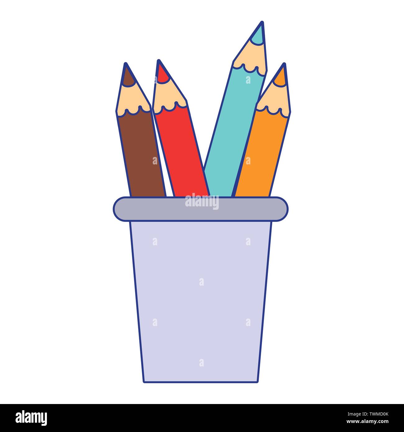 Colors pencils in cup cartoon isolated blue lines Stock Vector Image & Art  - Alamy