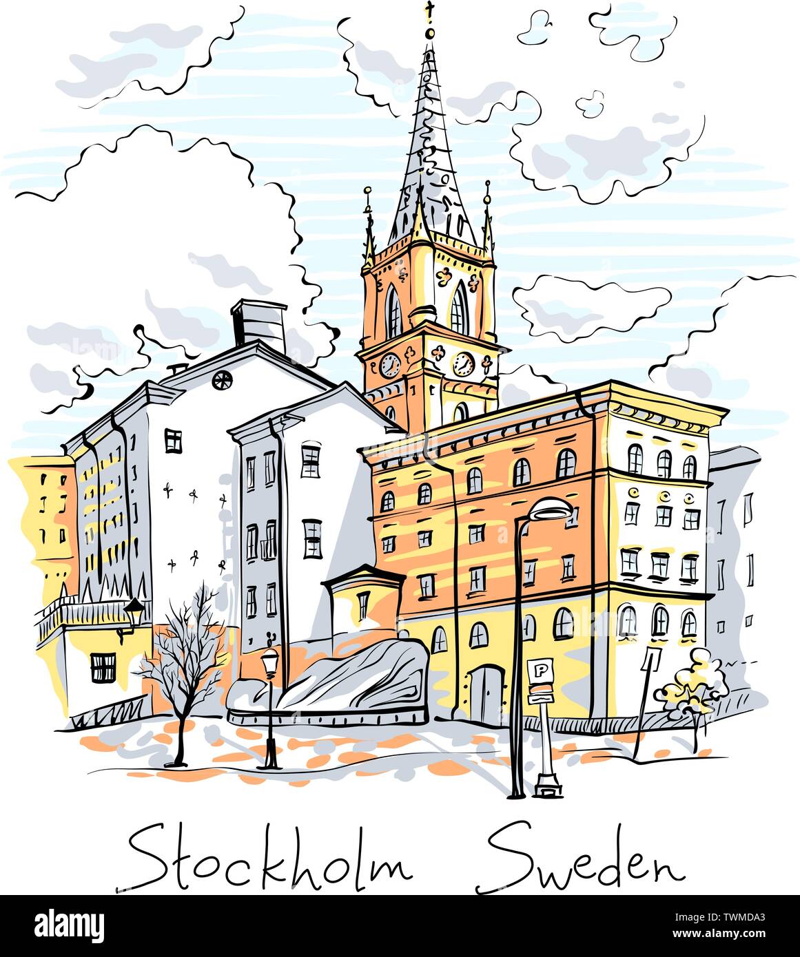 Riddarholmen in Stockholm, Sweden Stock Vector