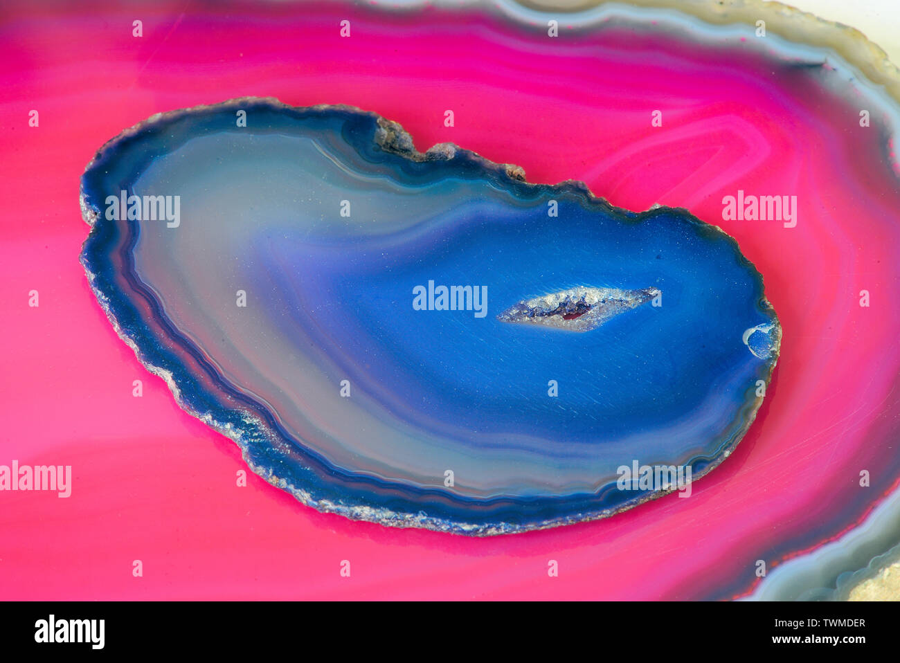 blue agate on a pink agate Stock Photo