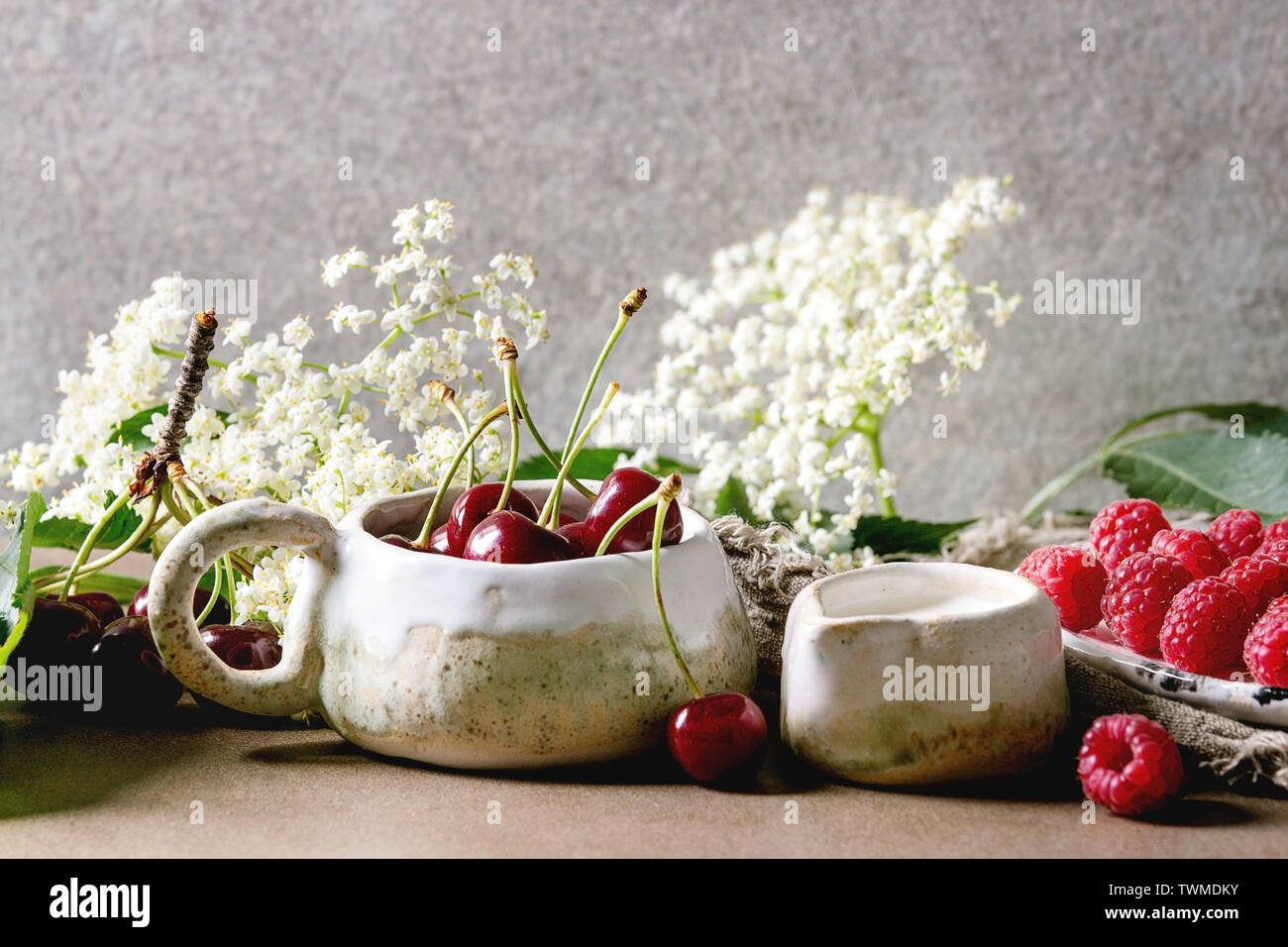 Fresh cherry and raspberry berries Stock Photo - Alamy