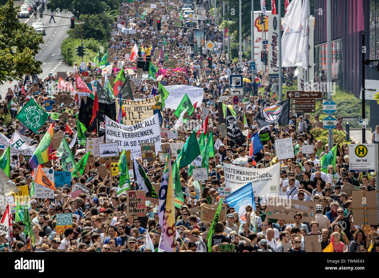 First international climate protection demonstration, climate strike, the movement Fridays for Future, in Aachen, with tens of thousands of participan Stock Photo
