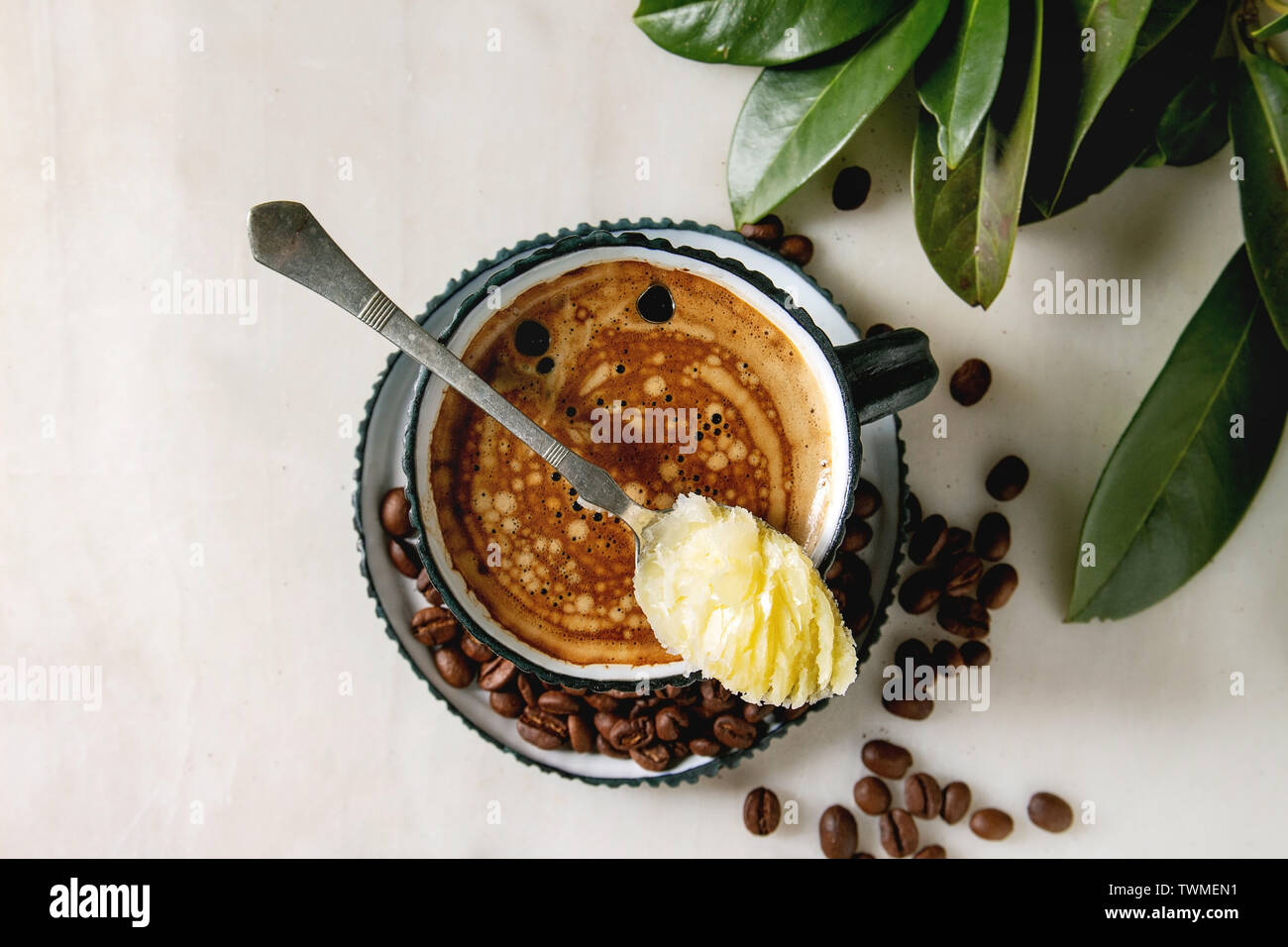 Bulletproof coffee with butter Stock Photo Alamy