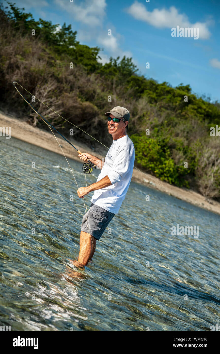 Flat water fishing, Vieques, Puerto Rico Stock Photo