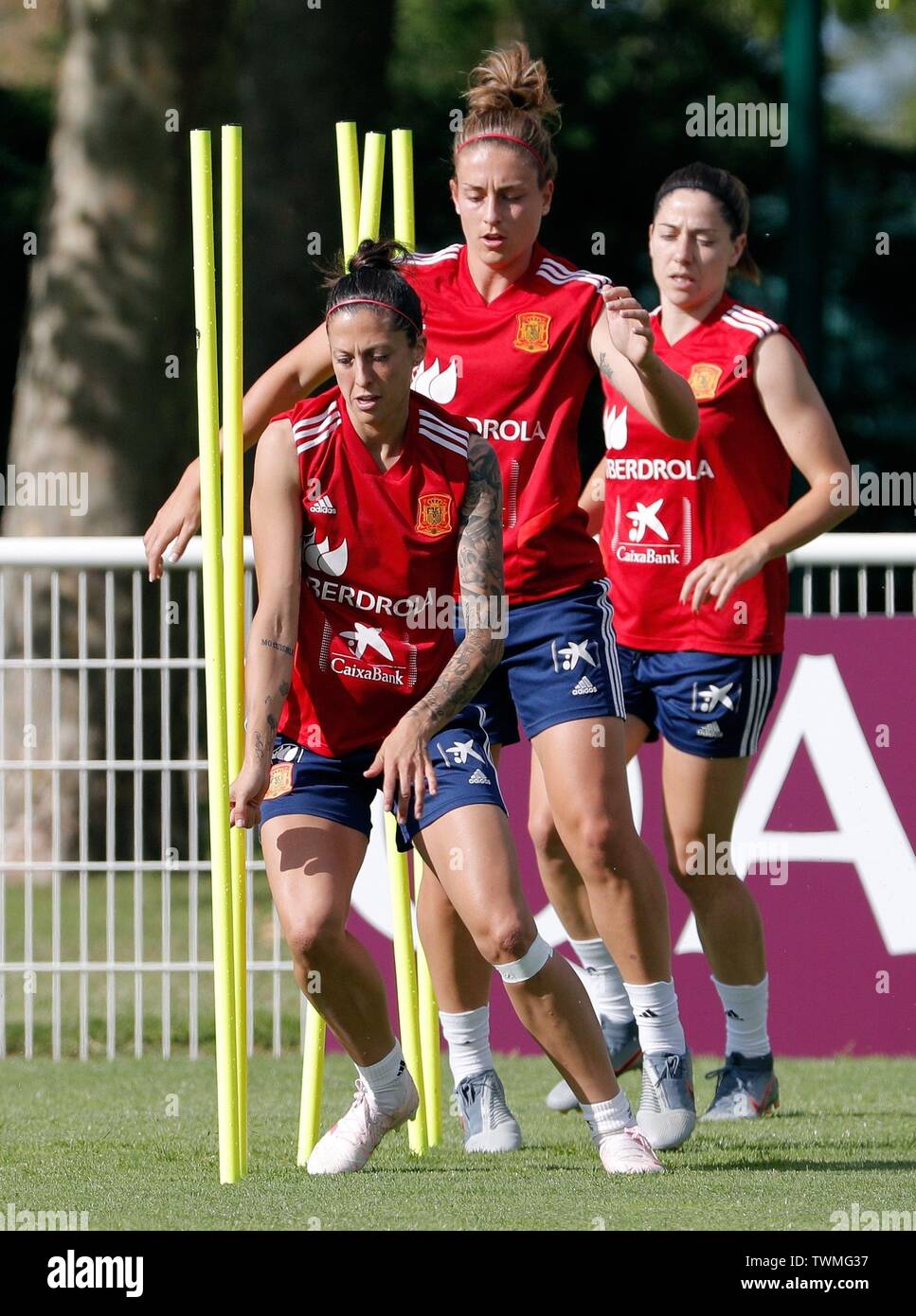 Reims France 21st June 2019 Spain S National Soccer Team Players Alexia Putellas L And Nahikari Garcia R Participate In A Training Session For The Upcoming Fifa Women S World Cup France 2019 Against