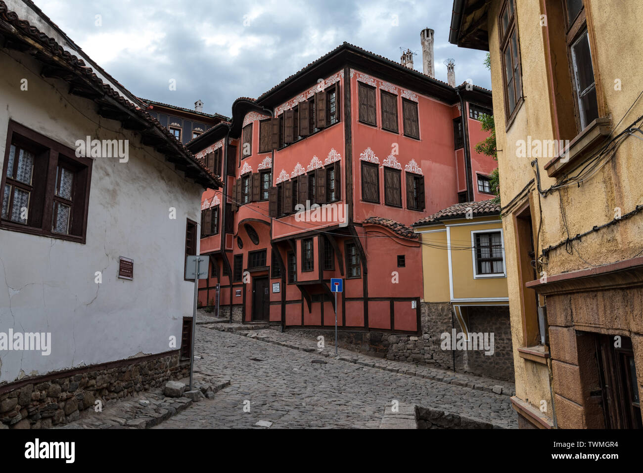Plovdiv, Bulgaria - May 6, 2019: Typical architecture, historical medieval houses in Bulgaria. The Historical Museum of Plovdiv- Exhibition Renaissanc Stock Photo