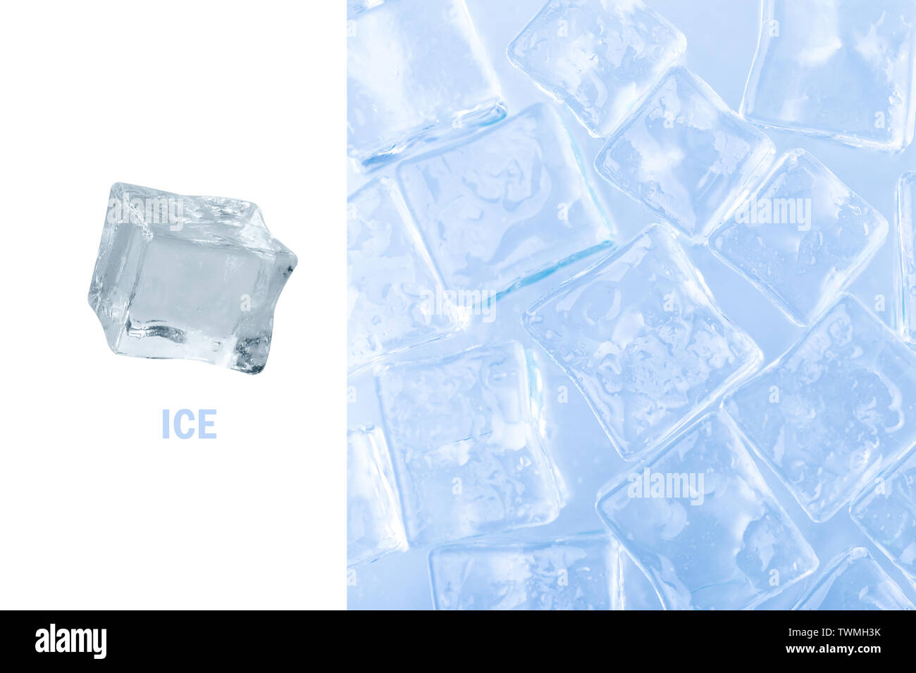 Creative layout made of ice cube over white background Stock Photo