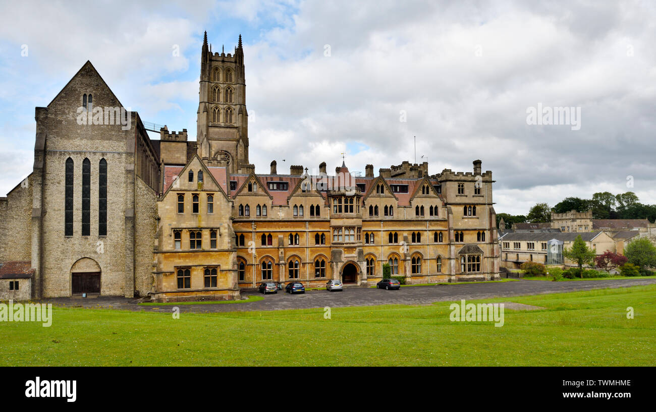 Buildings of Downside School with Downside Abbey in back, Stratton-on-the-Fosse, Somerset, UK Stock Photo
