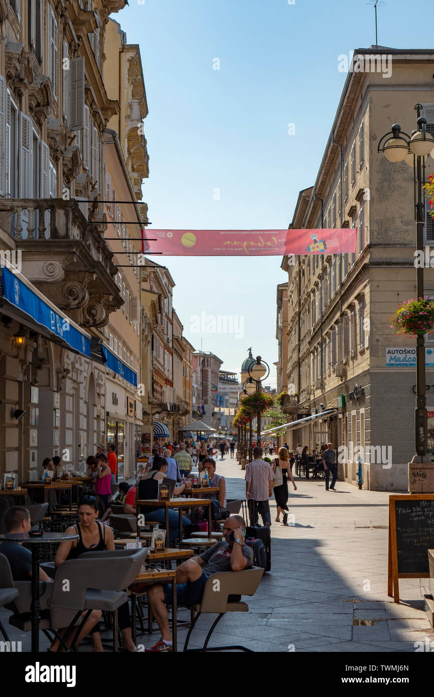 Street Cafes on the Korzo, Rijeka, Croatia Stock Photo