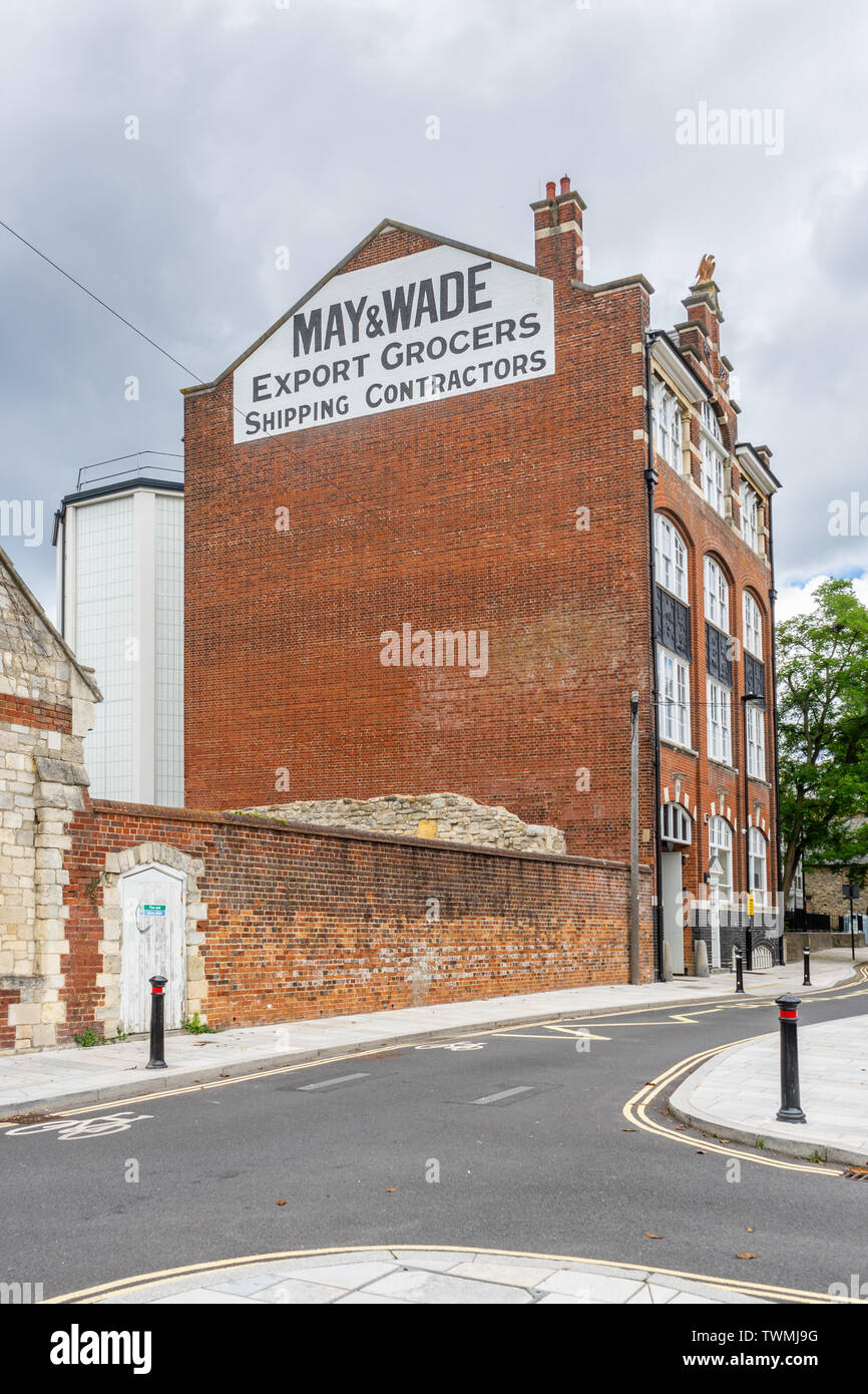 May & Wade Export Grocers Shipping Contractors building in the Old Town part of Southampton - a listed warehouse dating back to 1903, Southampton, UK Stock Photo