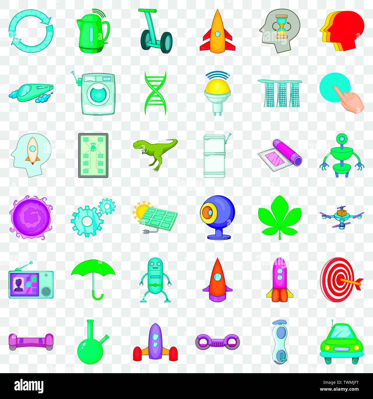 Atom icons set, cartoon style Stock Vector