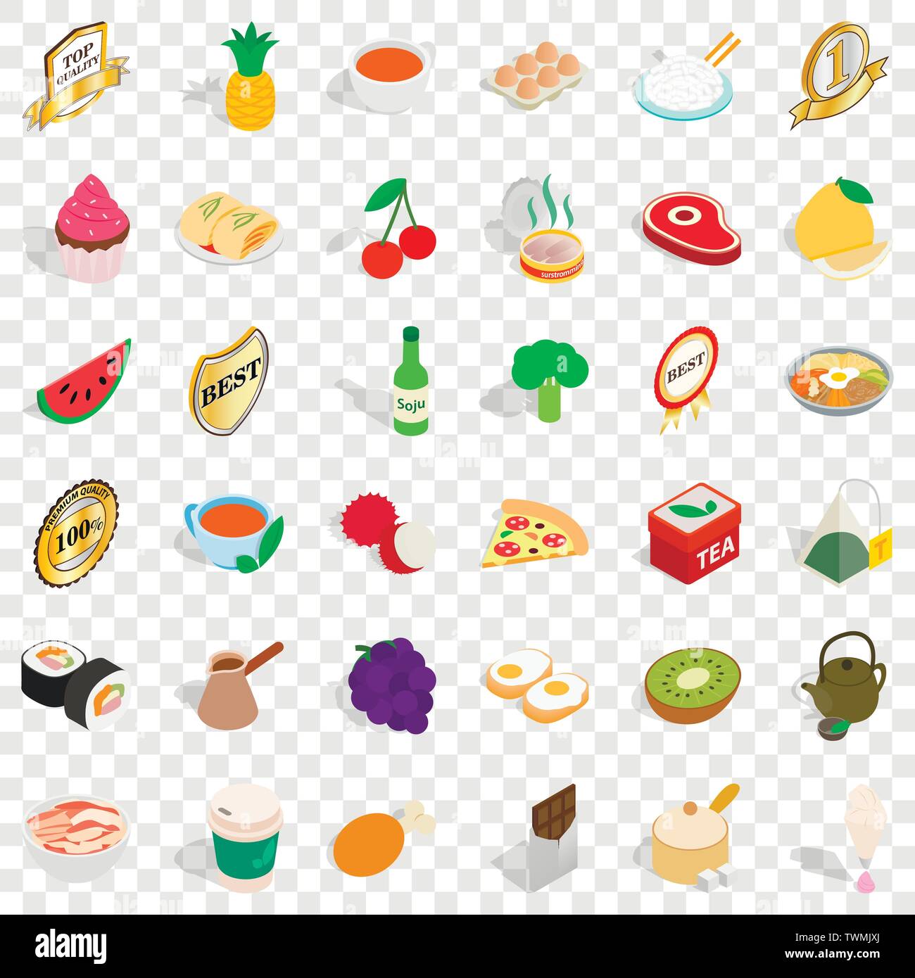 Fruit icons set, isometric style Stock Vector
