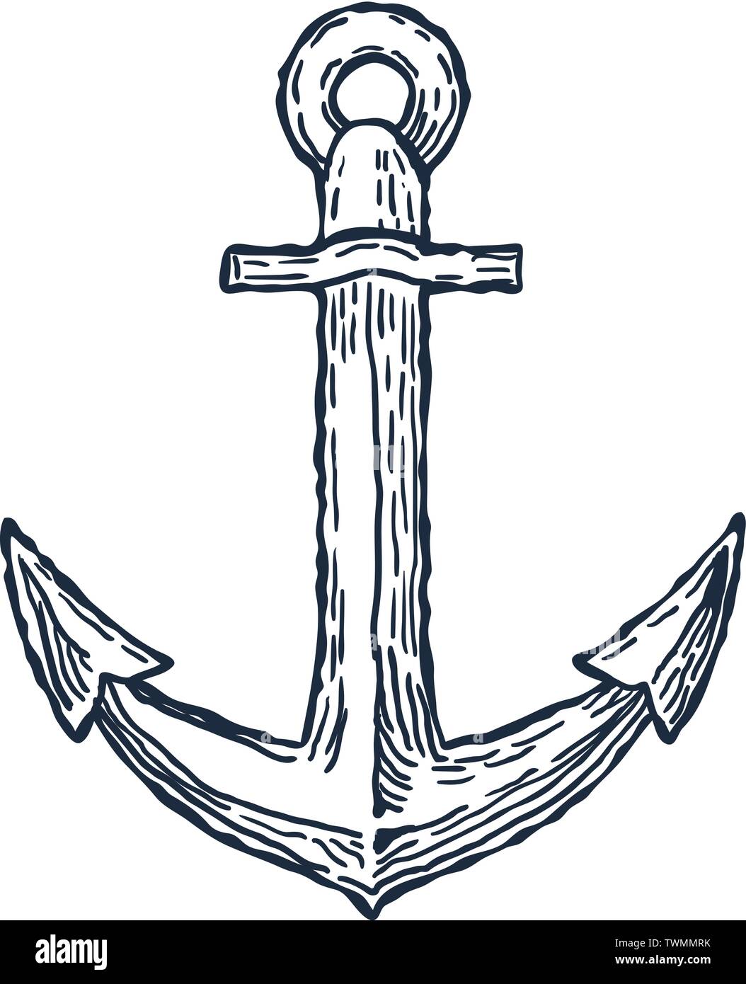 Vintage Anchor Hand Drawn Sketch logo design template. Vector Stock Vector
