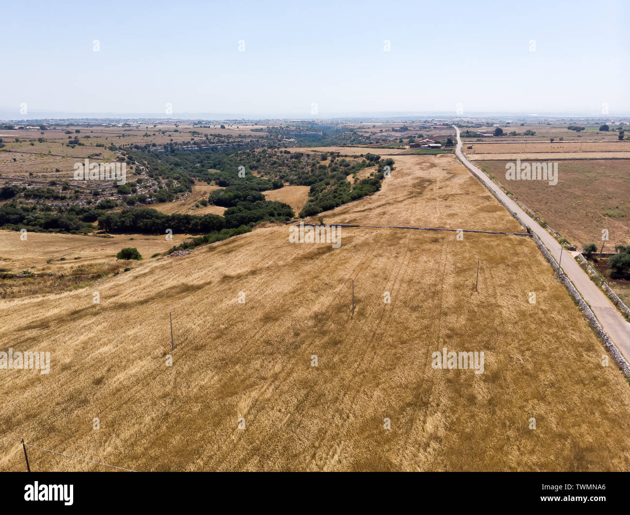 Aerial view of some fields of wheat during a beautiful sunny day in ...