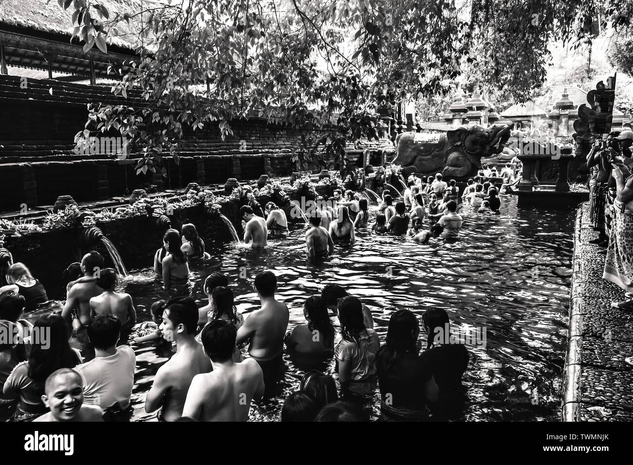 A Hindu ceremony in the Tirta Empul temple, Bali, Indonesia Stock Photo