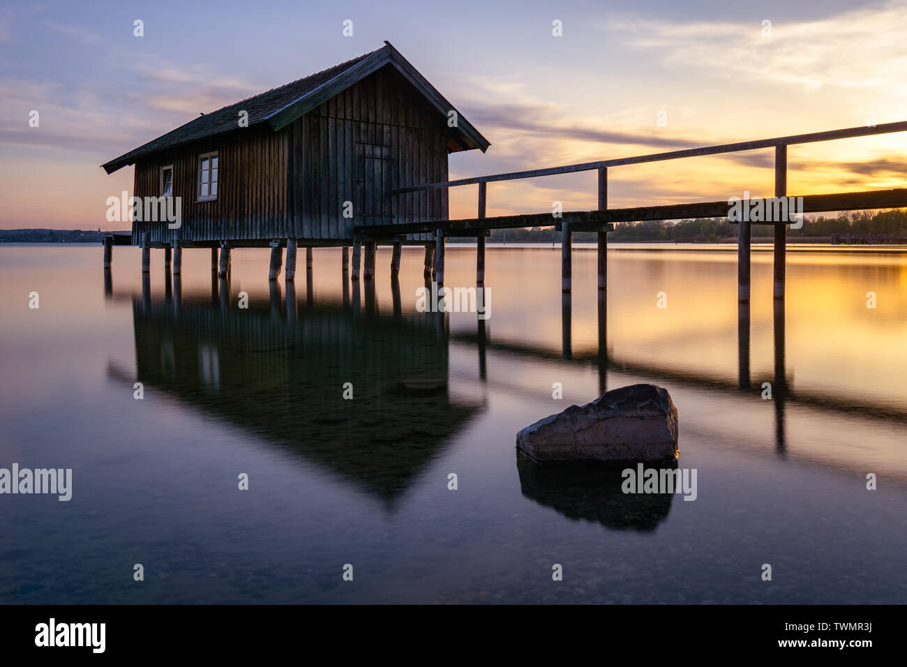 Boathouse at Ammersee in Stegen (Bavaria) Stock Photo