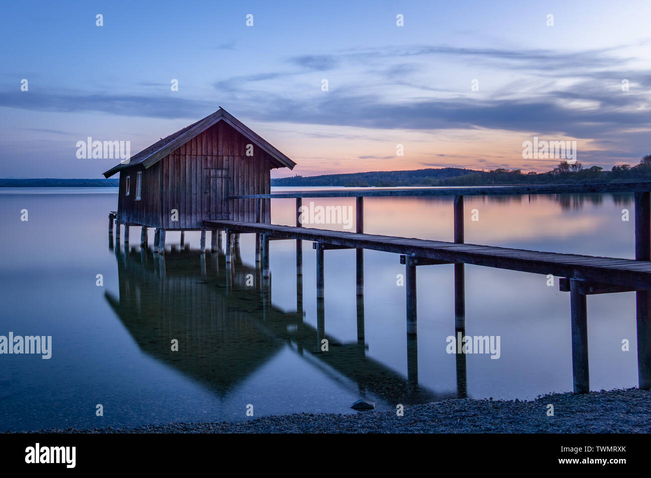 Boathouse at Ammersee in Stegen (Bavaria) Stock Photo