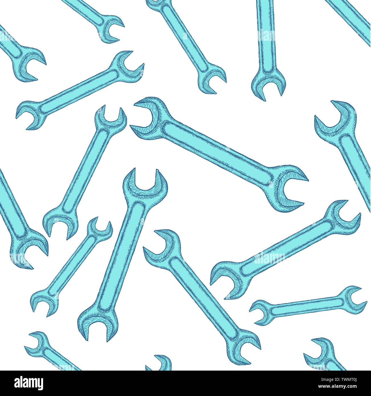 Vintage Wrench Hand Drawn Seamless Pattern Background. Vector Stock Vector