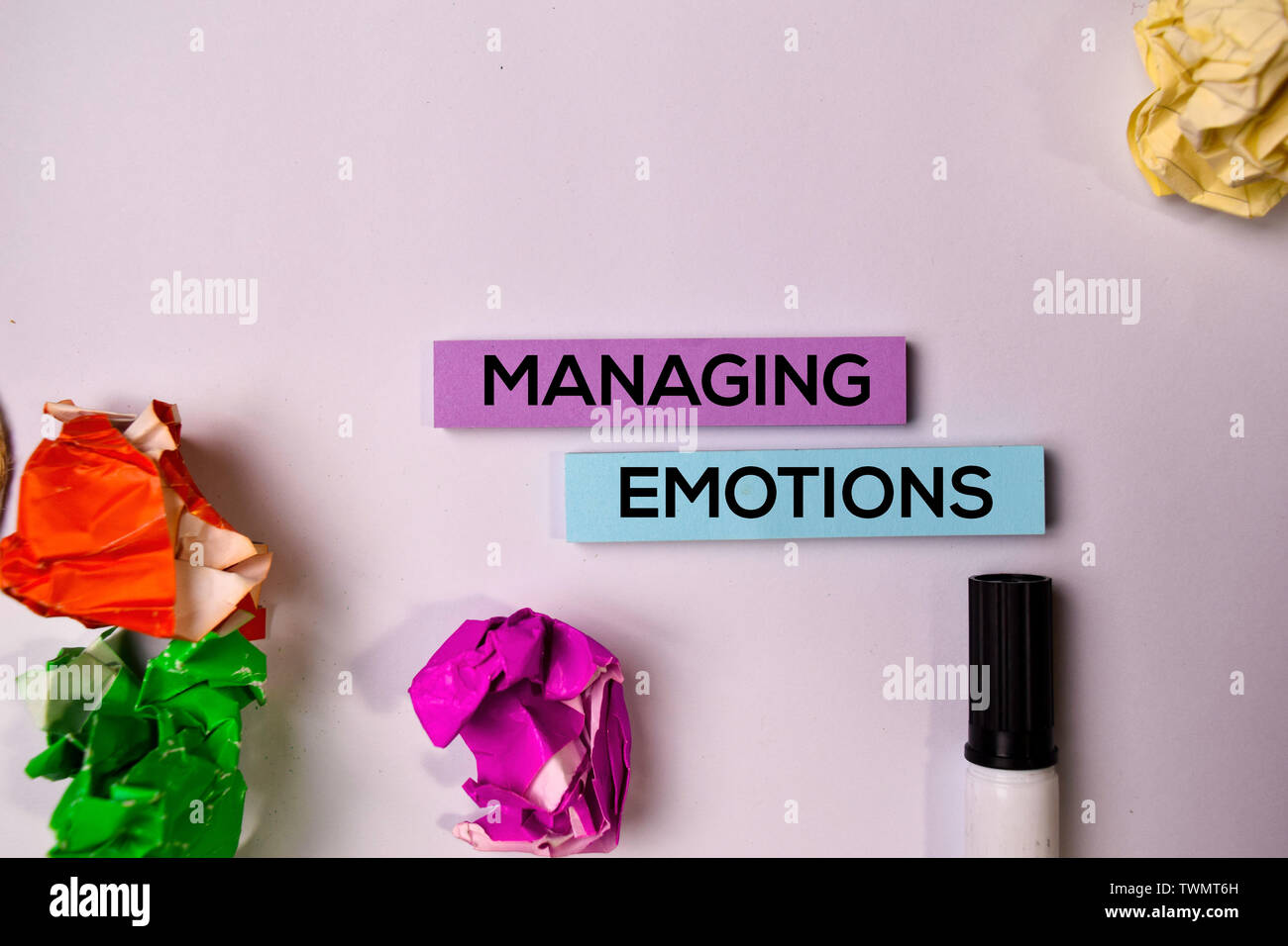 Managing Transitions Sticky Notes Managing Emotions on sticky notes isolated on white background Stock ...