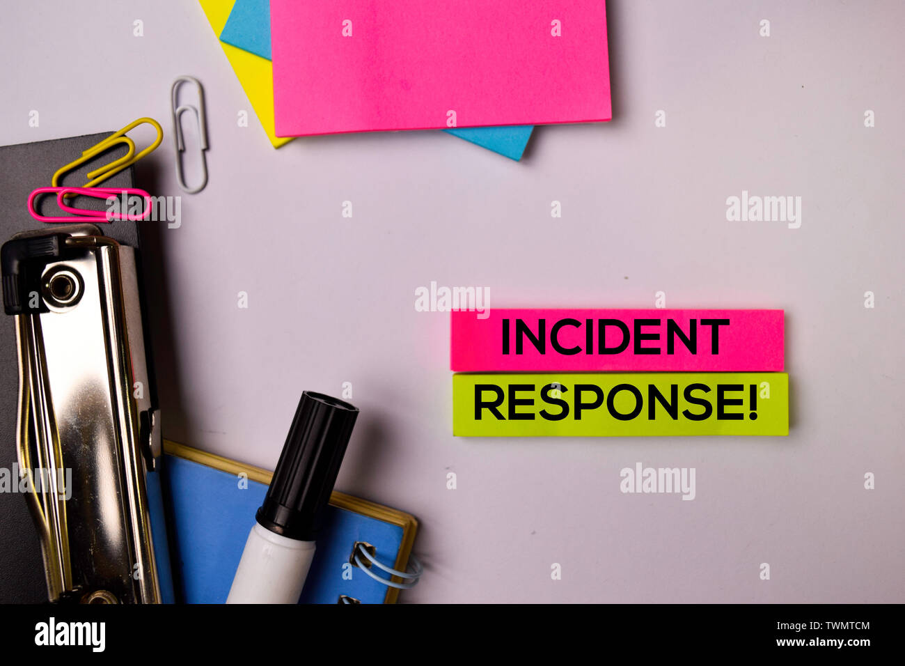 Incident Response! on sticky notes isolated on white background. Stock Photo