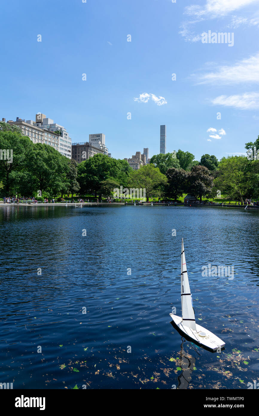 Remote control sailboat in Central Park New York Stock Photo