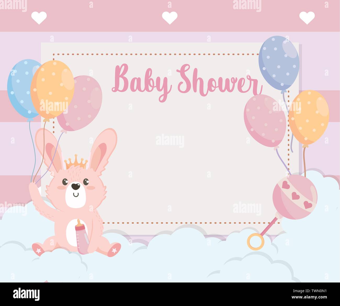 card of cute rabbit animal with balloons to baby shower vector ...