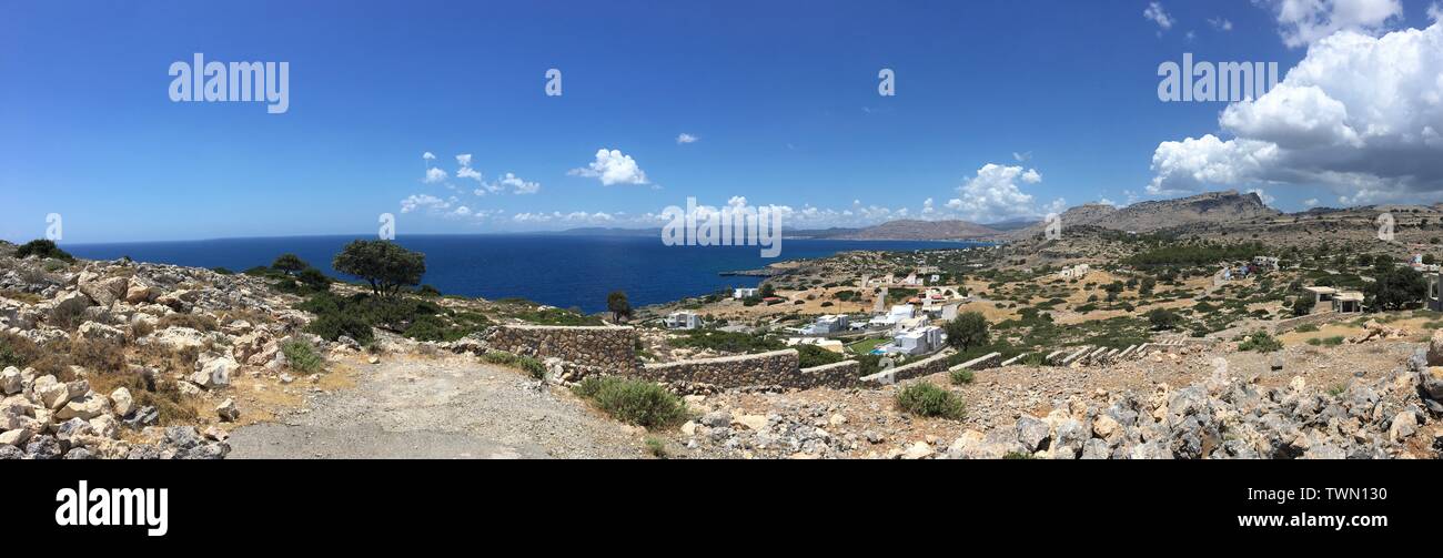 A beautiful bay in Pefkos on the Greek Island of Rhodes Stock Photo