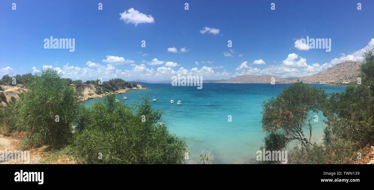 A beautiful bay in Pefkos on the Greek Island of Rhodes Stock Photo