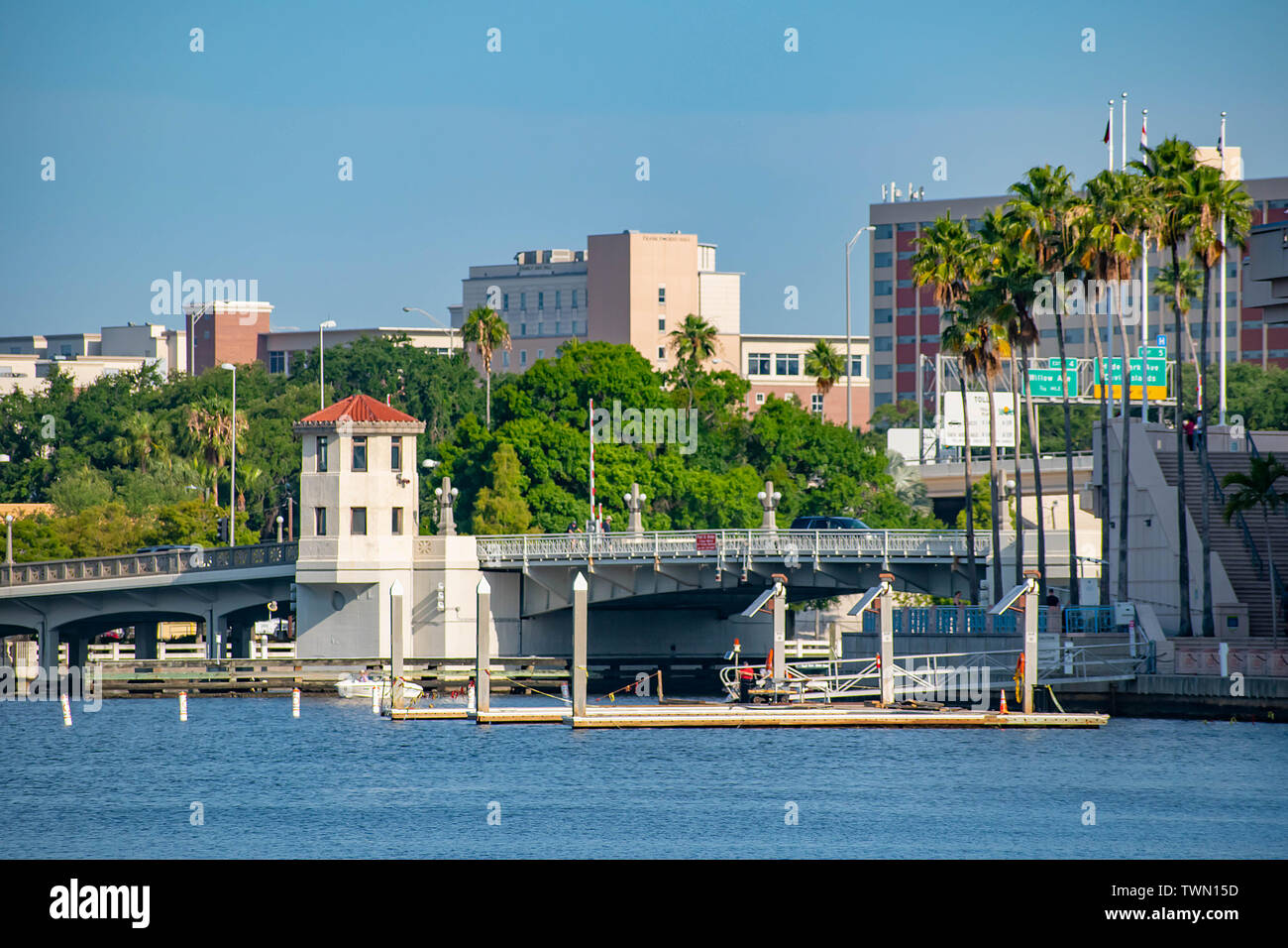 Tampa Bay, Florida. April 28, 2019 . Bridge on Hillsborough river in